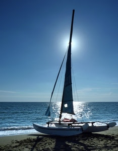 mare, vela, barca, spiaggia, controluce, sole, acqua, cielo, sabbia