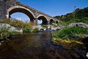 acqua, ponte, fiume, archi, erba, rocce, arcate, piante