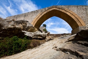 ponte, arco, roccia, fiume, strada, rocce, verde, cielo, acqua, piante