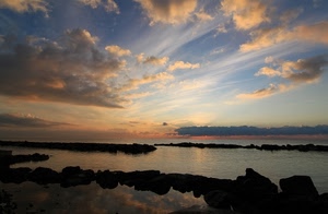 mare, nuvole, tramonto, cielo, scogli, acqua, controluce