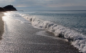 mare, spiaggia, onda, acqua, schiuma, cielo, controluce, onde, sabbia, promontorio