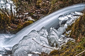 acqua, ghiaccio, cascata, rami, erba, verde, getto, inverno, bianco, neve, muschio, freddo