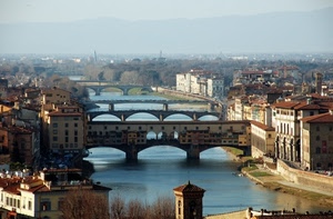 fiume, ponti, firenze, palazzi, case, arno, panorama, ponte, città, vecchio, finestre, acqua, archi, cielo, tetti