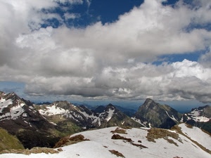 neve, nuvole, cielo, montagne, panorama, montagna, cime, bianco