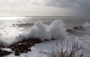 mare, scogli, onde, acqua, onda, nuvole, cielo, bianco, riflesso, pietre, orizzonte, schiuma
