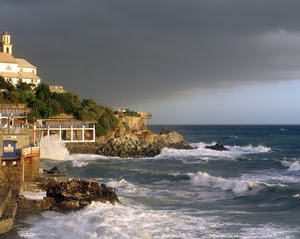 mare, onde, scogli, acqua, chiesa, rocce, cielo, schiuma