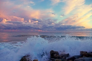 nuvole, mare, cielo, scogli, onde, acqua, tramonto, schiuma, spruzzi, onda, scogliera, alba, orizzonte, rocce, azzurro, giallo