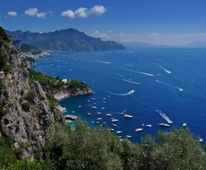 mare, barche, alberi, panorama, acqua, rocce, azzurro, blu, scie, scogli, costa