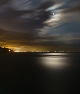 luna, mare, nuvole, luci, tramonto, riflesso, acqua, cielo, notte, luce