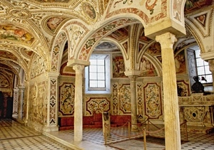 colonne, archi, affreschi, chiesa, altare, finestra, finestre, decorazioni, interno, architettura
