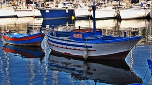 barche, porto, mare, acqua, blu, riflessi, riflesso, barca