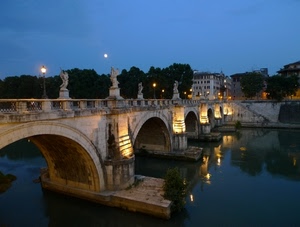 ponte, fiume, luci, statue, riflesso, acqua, riflessi, alberi