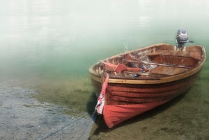 barca, motore, acqua, nebbia, remi, lago, foschia, catena