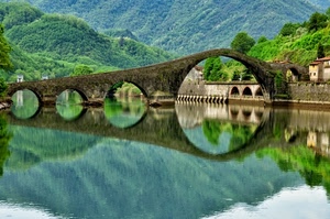 ponte, riflesso, fiume, acqua, archi, diavolo, alberi