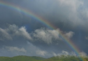 nuvole, arcobaleno, cielo, colline, verde, arco, colori, grigio