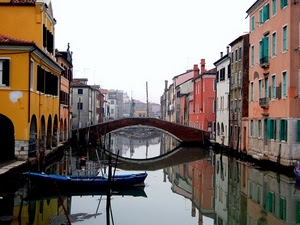 ponte, barca, canale, case, riflesso, riflessi, fiume, acqua, palazzi