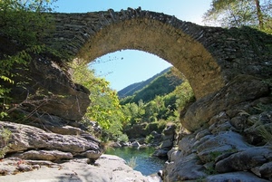 ponte, acqua, fiume, arco, alberi, rocce, pietre, verde, pietra, roccia