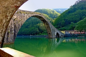 ponte, fiume, verde, arco, acqua, montagne, riflesso, archi