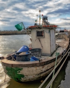 barca, nuvole, mare, cielo, imbarcazione, acqua, cabina, secchi, peschereccio, porto, corda, blu, legno, azzurro
