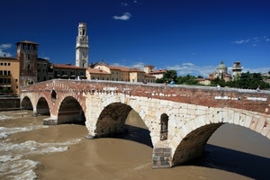 fiume, ponte, acqua, campanile, archi, arcate, torre, cielo, città