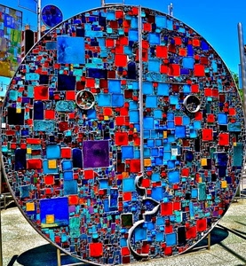 cerchio, colori, rosso, mosaico, quadrati, viola, arte, scultura, astratto, azzurro, multicolore, cerchi