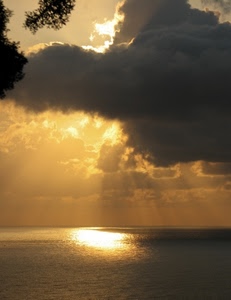 mare, nuvole, sole, riflesso, acqua, raggi, tramonto, giallo, cielo, arancione, rami, luce