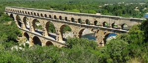 archi, ponte, fiume, alberi, acquedotto, verde, romano