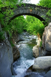 ponte, acqua, fiume, rocce, torrente, verde, arco, alberi, sassi