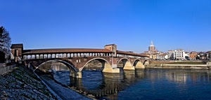 ponte, fiume, acqua, archi, riflesso, arcate, riflessi, panorama, cielo, finestre, città, azzurro, coperto, case, sponde