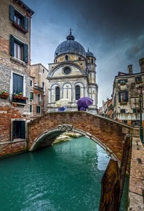 ponte, ombrelli, chiesa, venezia, canale, fiume, acqua, persone, cupola