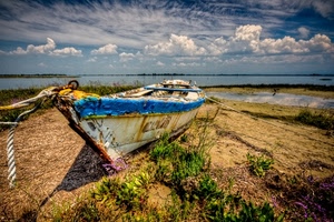 barca, nuvole, mare, sabbia, cielo, spiaggia, corda, erba, fune, ruggine, abbandono