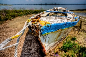 barca, mare, fune, acqua, azzurro, corda, ruggine, erba, verde