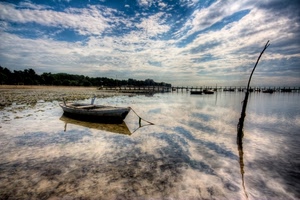 barca, cielo, nuvole, riflessi, acqua, riflesso, mare, lago, barche, pontile