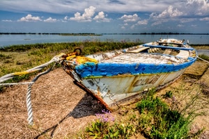barca, nuvole, mare, corda, erba, lago, acqua, vecchia, corde