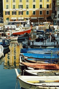 barche, porto, riflesso, finestre, acqua, mare, colori, rosso