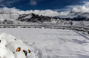 neve, nuvole, cielo, montagne, staccionata, montagna, bianco, inverno, alberi