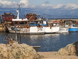 porto, barche, mare, reti, pescherecci, acqua, cielo, nuvole