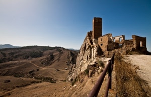 torre, ruderi, colline, strada, rudere, cielo, panorama, montagna, rocca, ringhiera, rovine