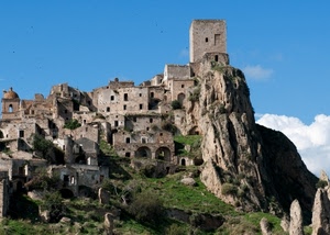 torre, ruderi, borgo, case, roccia, abbandono, paese, cielo, verde, abbandonato, rovine