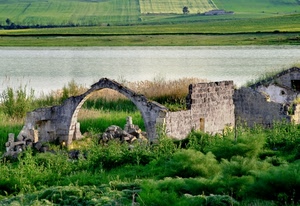 arco, ruderi, verde, acqua, fiume, campi, rudere, erba, lago, rovine
