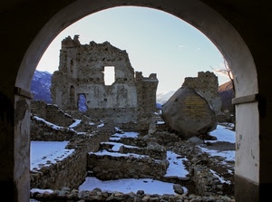 arco, ruderi, neve, rovine, castello, finestra, inverno, pietre, muri, sassi