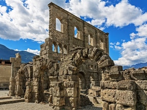 nuvole, cielo, rovine, ruderi, archi, rudere, arco, pietre