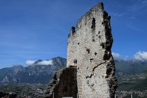 rudere, muro, montagne, cielo, montagna, nuvole, ruderi, panorama, torre