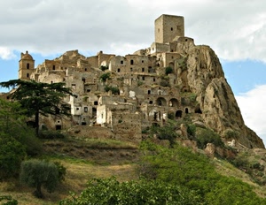 torre, case, alberi, paese, panorama, verde, roccia, rovine, ruderi