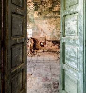 verde, porta, rudere, muro, abbandono, legno, porte, pavimento, rovina, finestra, aperte