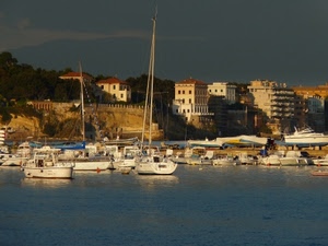 barche, porto, mare, case, alberi, cielo, acqua, palazzi