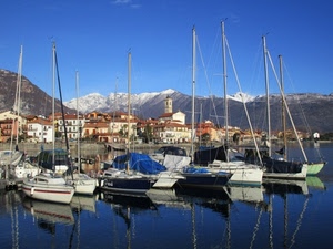 barche, montagne, porto, mare, neve, riflesso, acqua, lago, case