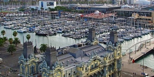 barche, porto, ponte, palazzo, mare, acqua, palme, palazzi, alberi, torri, panorama