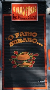 serranda, panino, insegna, nero, negozio, scritta, rosso, murales, arancione, scritte