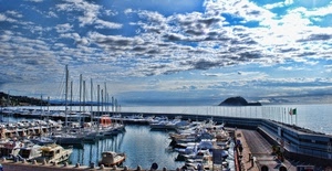 barche, porto, mare, nuvole, cielo, acqua, azzurro